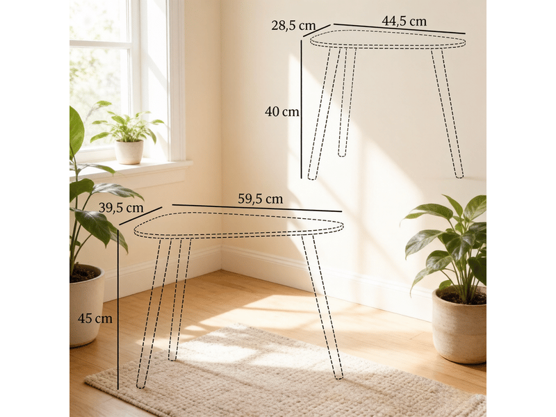  Tables basses gigognes avec 2 plateaux triangulaires modulables, style scandinave, en mdf et pin, blanc et naturel  - Conforama D