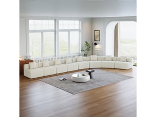 Canapé 8 places - 388x83.8x73.6 cm - canapé droit incurvé modulaire chenille avec coussins sans montage - beige
