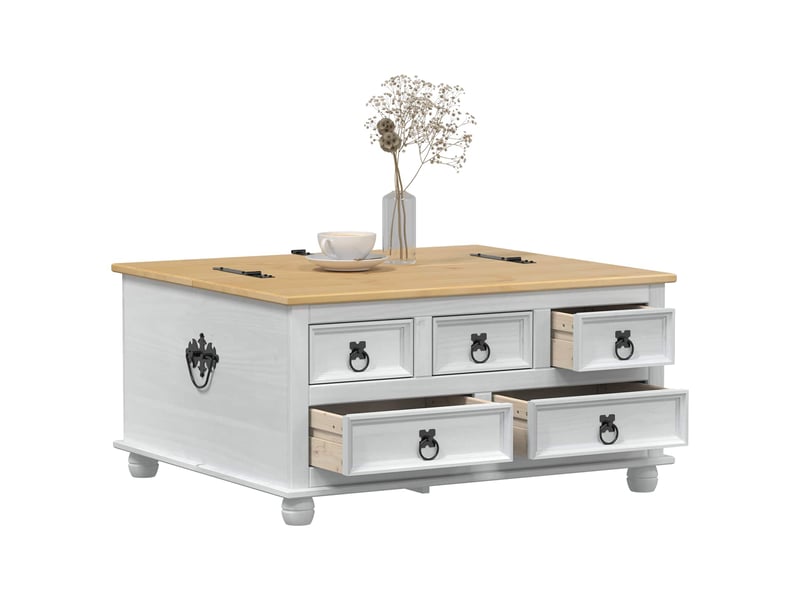 Boîte de rangement avec tiroir blanc 90x78x45 cm pin massif - Conforama C