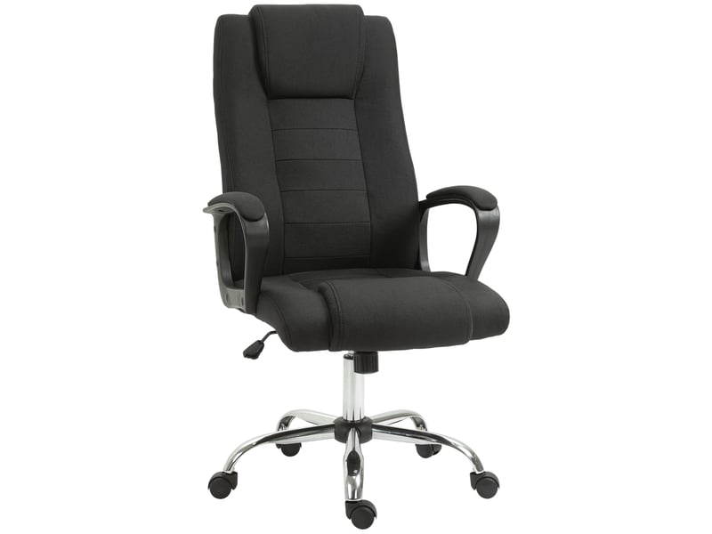  Chaise de bureau ergonomique avec accoudoirs, chaise pivotante réglable en hauteur aspect lin, chaise d'ordinateur rembourrée, noire  - Conforama A