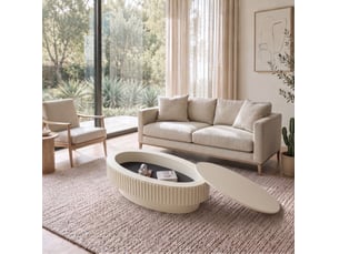 Table basse ovale coloris beige <strong>DESMIU</strong> <strong></strong> - 60 cmx98 cm