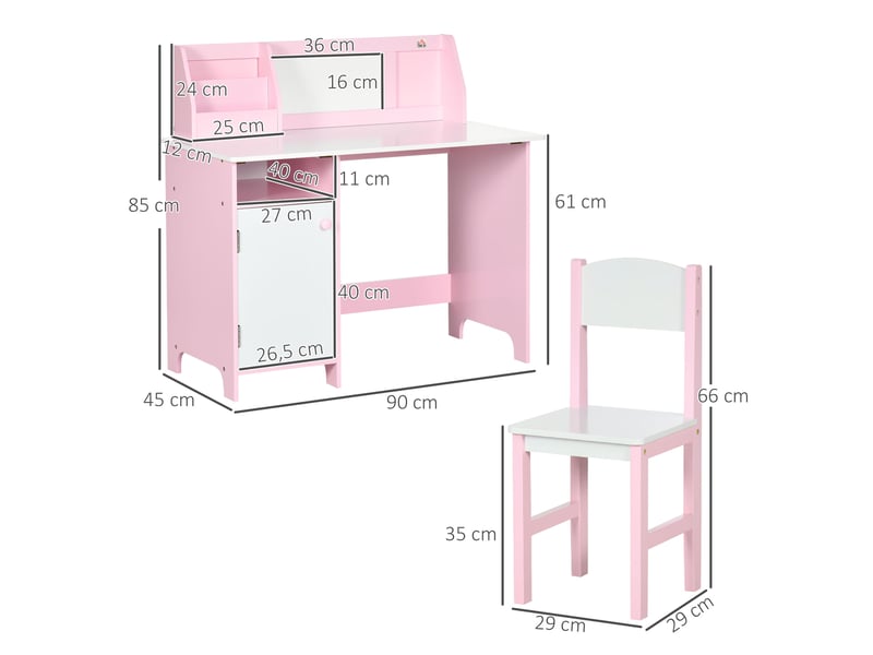  Ensemble table et chaise pour enfant avec tableau blanc - 90l x 45l x 85h cm rose - bureau pour enfant +5 ans  - Conforama C