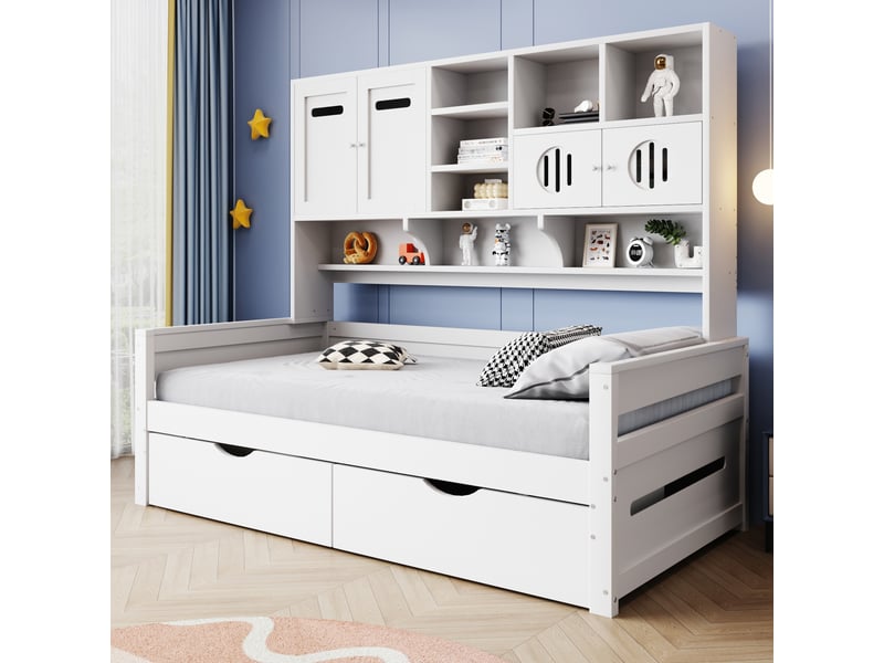  Lit avec rangement 90x200cm coloris blanc bois massif lit enfant blanc - Conforama E