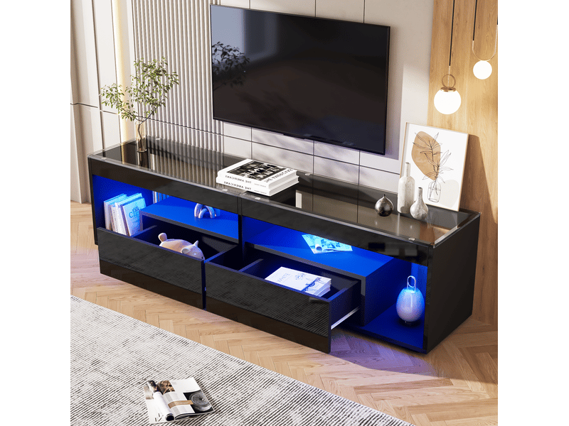  Meuble tv modenvie led 180 x 40 x 46 cm 2 tiroirs noir brillant  - Conforama E