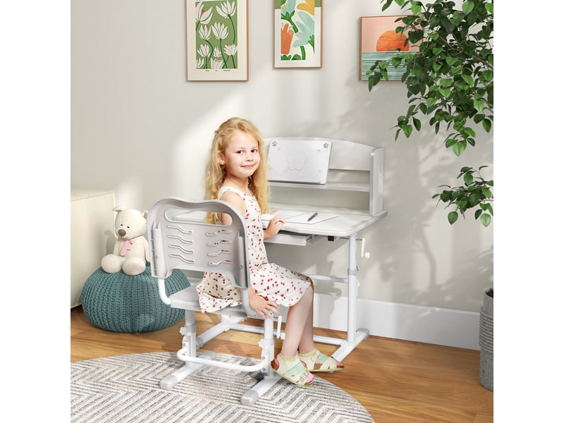  Bureau enfant avec chaise réglable gris, plateau inclinable 45°, 6 à 12 ans  - Conforama C