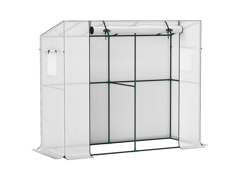  Serre de jardin en film - dimensions - protection uv - portes et fenêtres enroulables - structure en acier 200x76x170cm - Conforama A