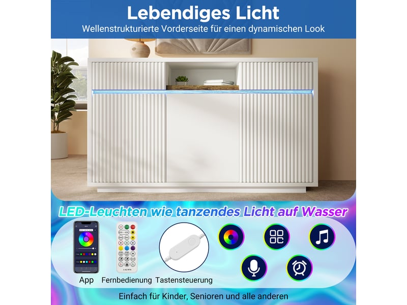  Buffet avec led 2 tiroirs et 3 portes mdf blanc 140x40x85 cm AB20877172W - Conforama E