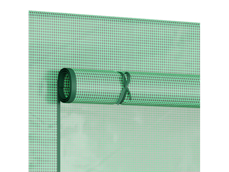 Serre de jardin 200 x 76 x 168 cm – verte – porte enroulable et 2 fenêtres latérales, film pe maillé - Conforama D