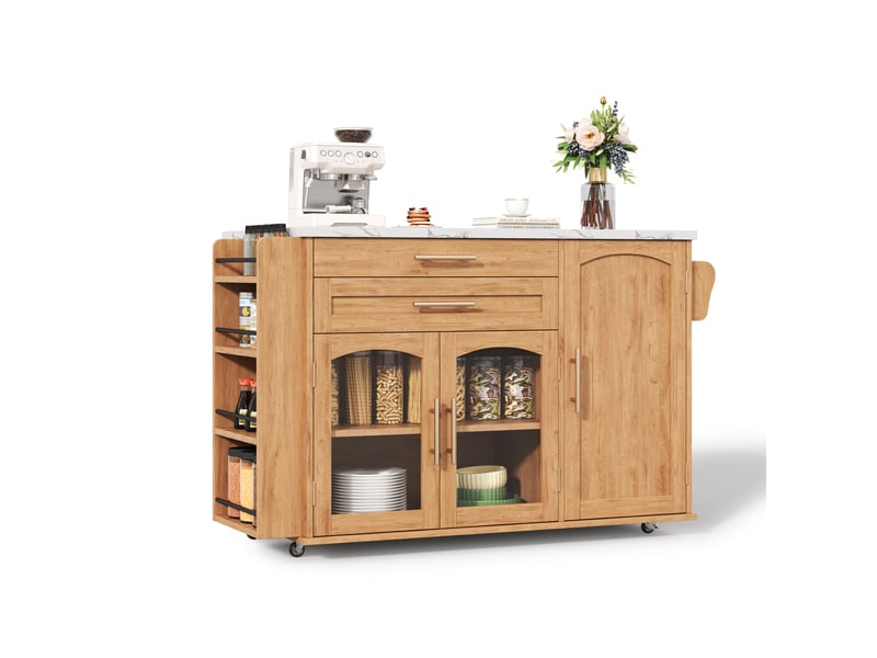  Îlot de cuisine mobile 138x70x90 cm naturel avec plateau rabattable  - Conforama A