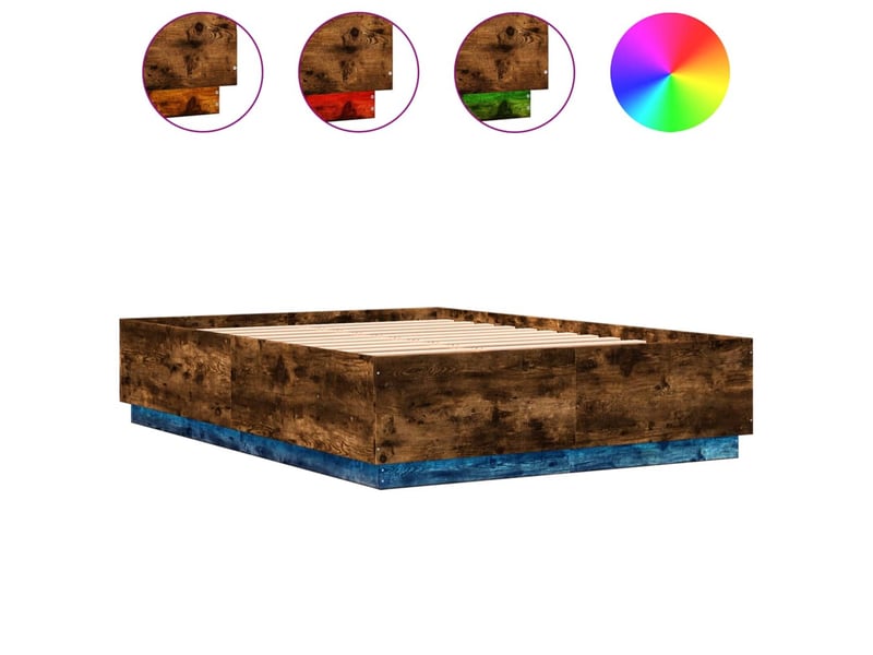  Lit double- lit adulte -  cadre de lit avec led sans matelas chêne fumé 120x200 cm  - Conforama A