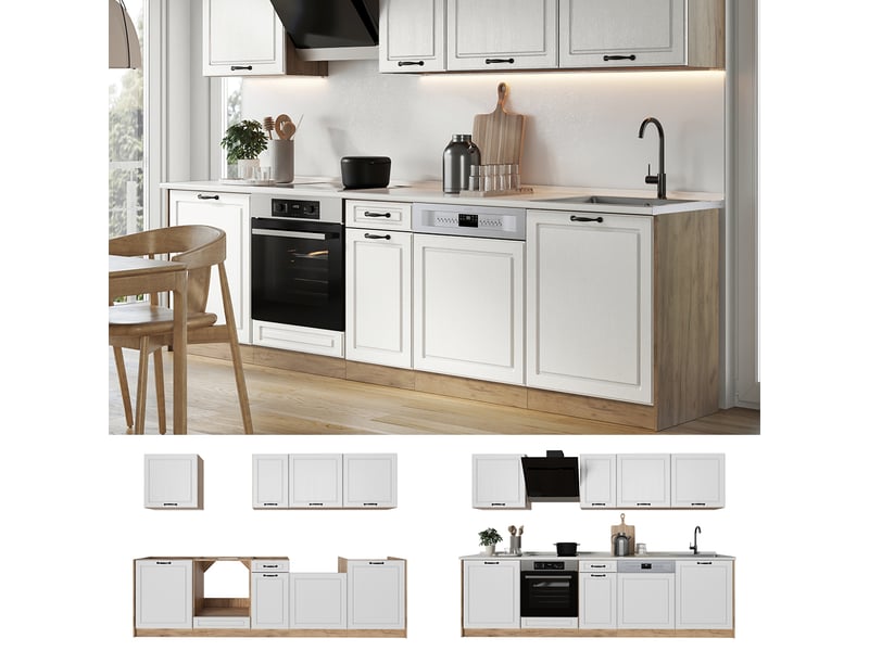 Vicco cuisine, blanc campagnechêne doré, 280cm plan de travail anthracite - Conforama D