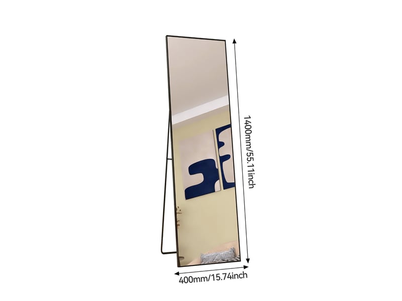 Miroir sur pied 140x40cm noir - miroir mural pleine longueur - cadre en alliage d'aluminium - verre trempé hd anti-explosion - Conforama E