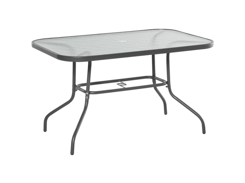 Table de jardin rectangulaire 120x80x70 cm 8 personnes avec trou pour parasol métal gris - Conforama A