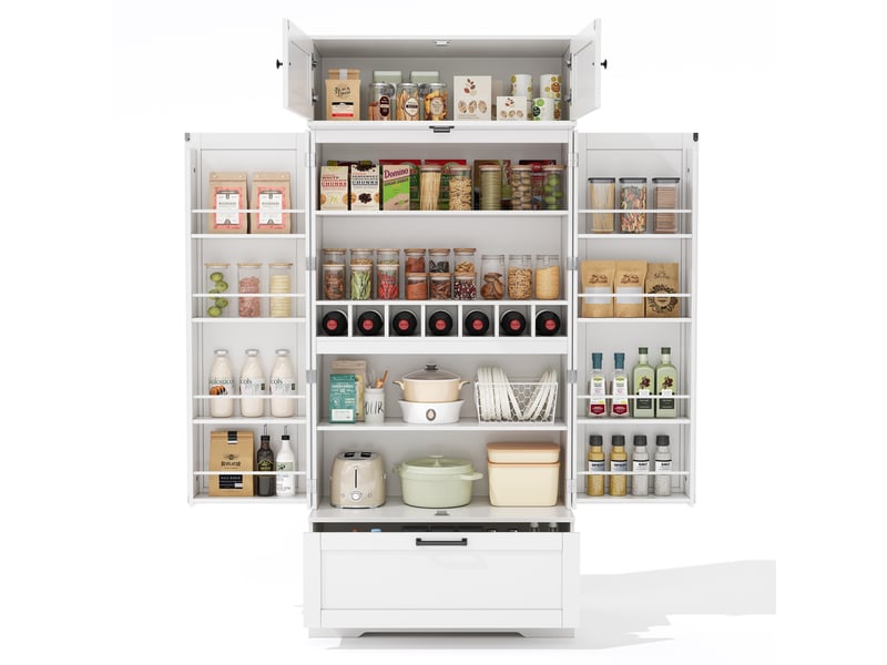 Armoire de cuisine blanche 80 x 40 x 180 cm avec tiroir et casiers à bouteilles  - Conforama A