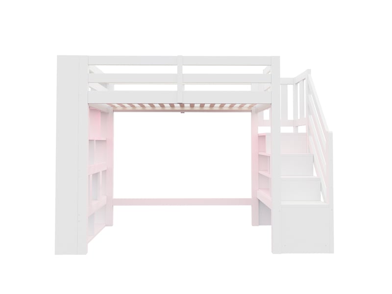  Lit mezzanine 90x200 cm avec rangements, garde-corps et led, blanc, sans matelas  - Conforama D