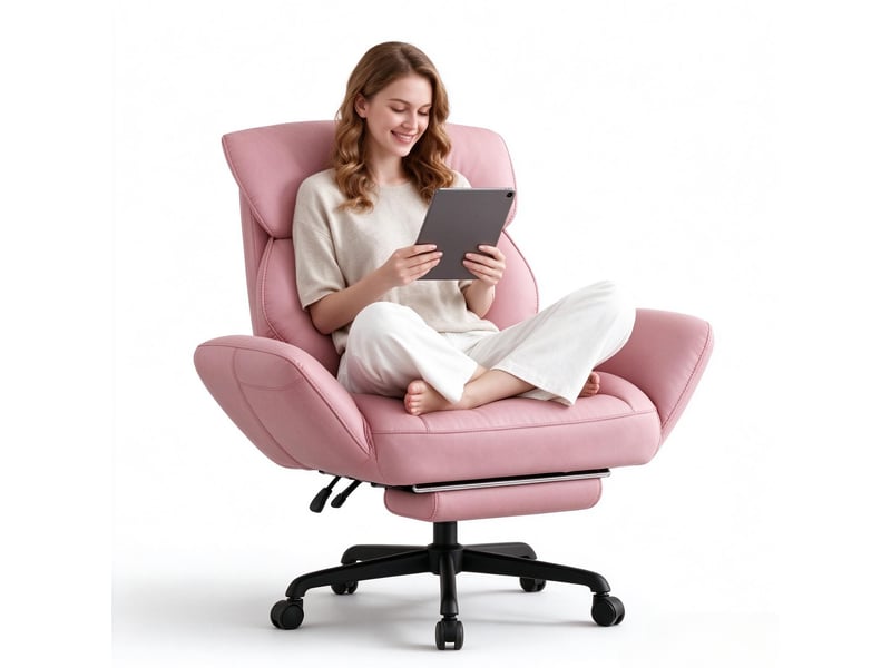 Fauteuil de bureau ergonomique,dossier inclinable 90°-135,repose-pieds,hauteur réglable,cuir pu,rose - Conforama A