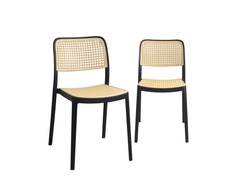  Lot de 2 chaises de cuisine empilables yao imitation rotin noir et beige 481-YAO-NOIR-BEIGE - Conforama A