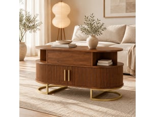 Table basse ovale coloris marron <strong>BEAOK</strong> <strong></strong> - 50 cmx100 cm