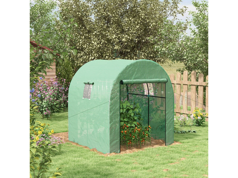  Serre de jardin serre tunnel de jardin 3,24m² pe haute densité 135 gm², avec 2 portes zippées 180 x 180 x 200 cm, vert  - Conforama C
