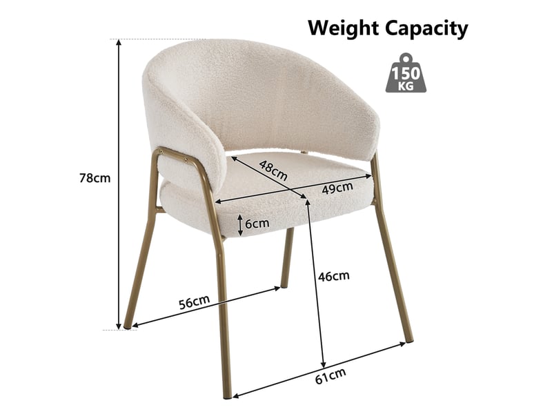  Chaise salle à manger 49x48x78 cm blanc, dossier englobant en métal ajouré, 4 pieds en métal  - Conforama C