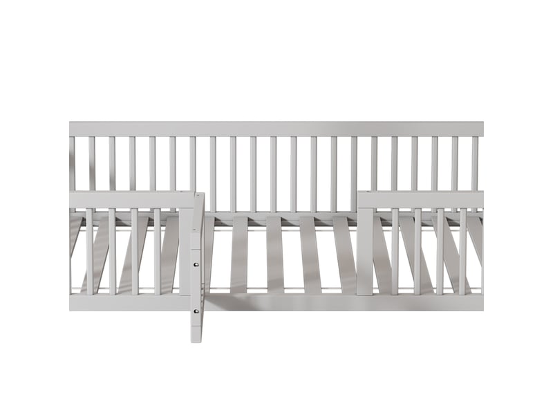  Lit cabane enfant 200×90 cm avec barrières de protection et portillon, en pin et mdf blanc  - Conforama E