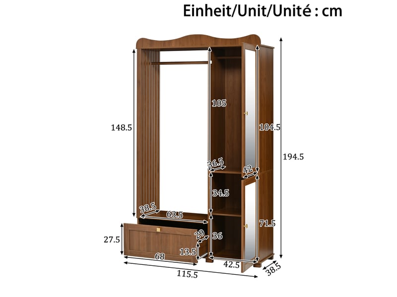  Armoire dressing avec miroir et penderie ouverte 115,5 cm homvra  - Conforama E