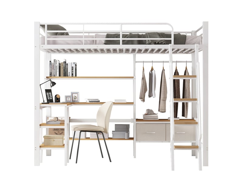 Lit mezzanine enfant 90 x 200 cm avec bureau, rangement et 2 boîtes en tissu  - Conforama A