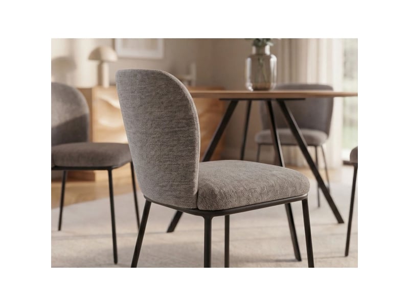  Lot de 2 chaises pavia gris beige – dossier enveloppant arrondi et pieds fins noirs  - Conforama E