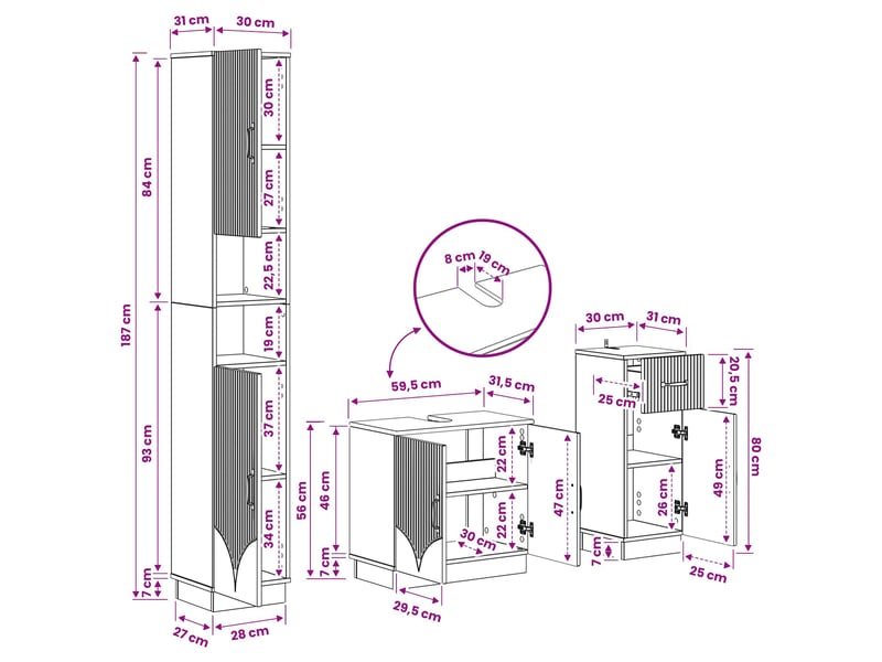 Ensemble de meuble de salle de bain 3 pièces hoorn gris béton cf63482 - Conforama E