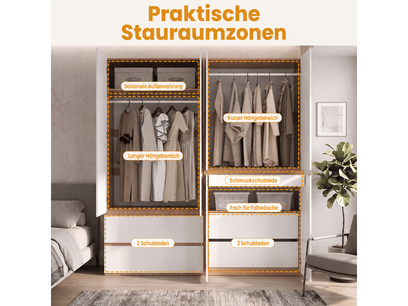  Armoire penderie 180 x 50 x 200 cm - 6 portes - 5 tiroirs - 2 barres de penderie - chêne artisan et blanc  - Conforama E