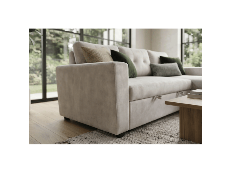 Canapé d'angle caldero convertible 3 places avec coffre – beige champagne – 202 x 90 x 150 cm - Conforama E