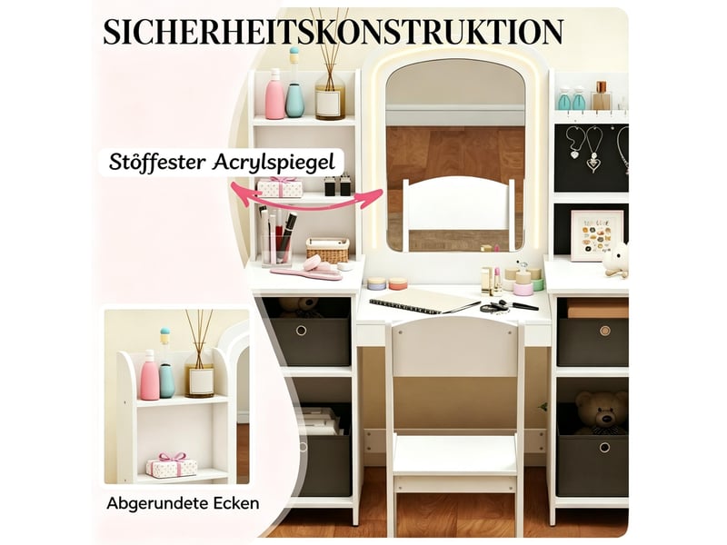  Coiffeuse pour enfant avec tabouret et miroir led en mdf blanc 104 x 40 x 112 cm T5828P574879 - Conforama D