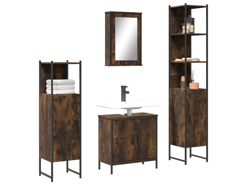 Ensemble de meubles de salle de bain 4 pcs chêne fumé bois cf63859 - Conforama B