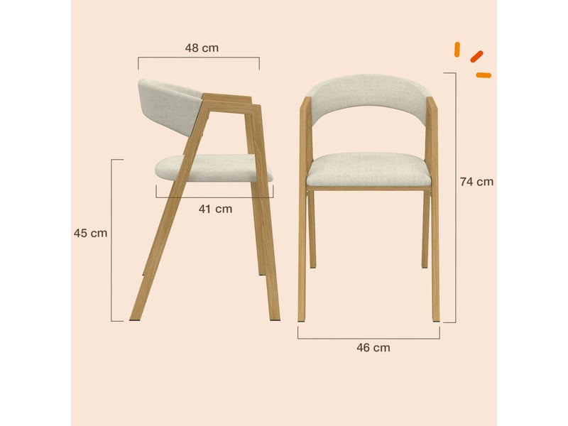  Lot de 6 chaises camille en métal effet bois et tissu beige avec accoudoirs  - Conforama D