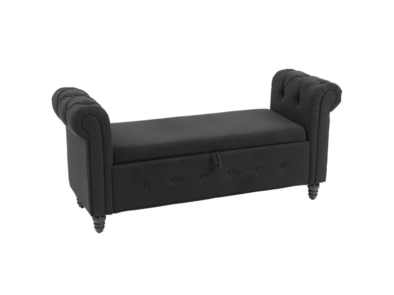  Banc banquette coffre 2 en 1 noir en tissu aspect lin avec pieds en bois 146,5 x 49 x 72 cm  - Conforama A