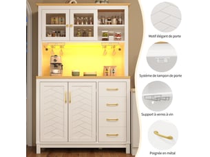 Buffet ,meuble de rangement ,meuble de cuisine ,buffet haut, 105,5 x 40 x 180 cm, 4 portes, avec led -bouteilles, blanc