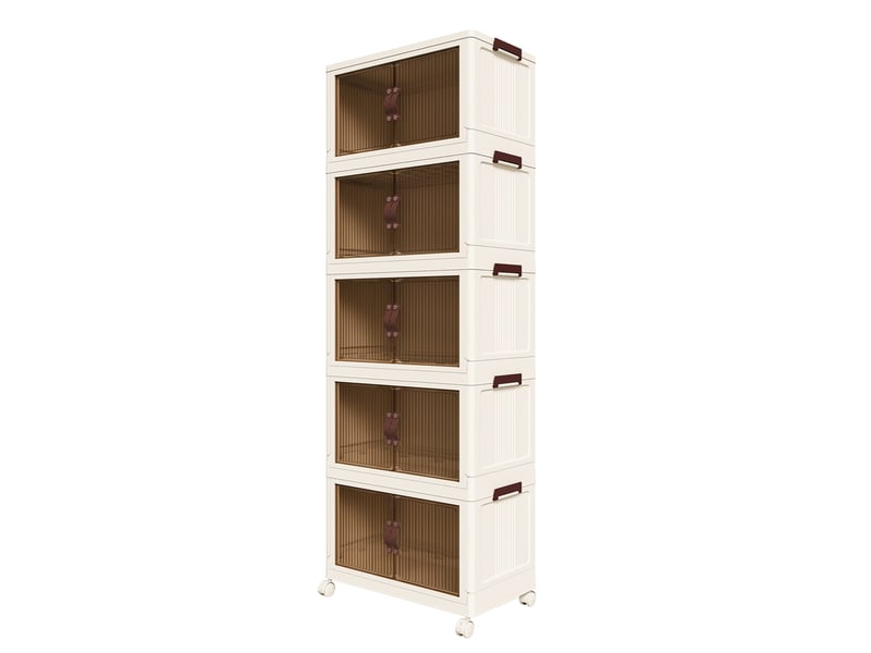 Armoire de rangement pliante 5 niveaux en polypropylène blanc avec roulettes - Conforama A
