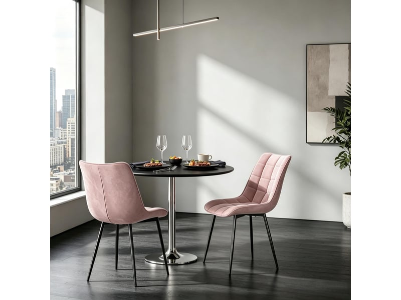  Chaise de salle à manger lot de 2 avec dossier ergonomique - pieds en métal, velours rose  - Conforama C