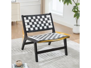 Fauteuil 1 place - 70 x 74 x 74 cm - fauteuil de relaxation tressé style damier et bois - noir et blanc