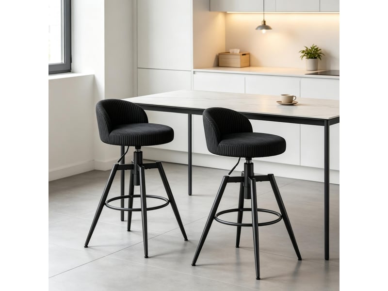  Lot de 2 tabourets de bar pivotants et réglables en velours côtelé noir T5828P581341 - Conforama B