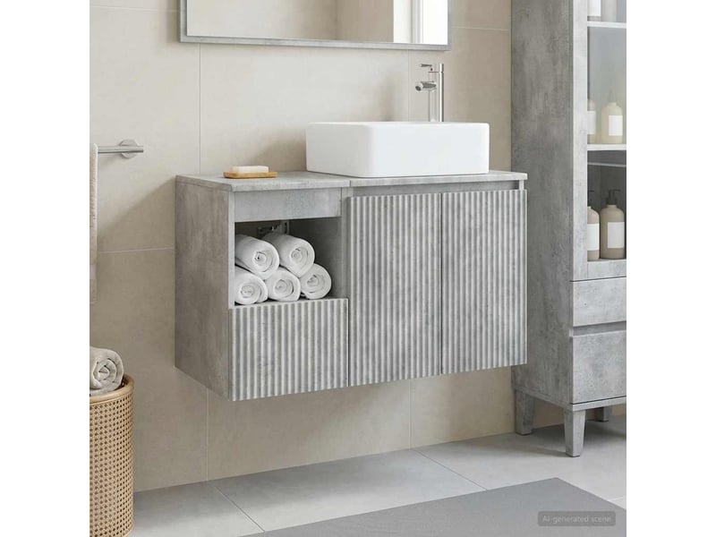 Ensemble de mobilier de salle de bain 2 pc gris béton cf64153 - Conforama B