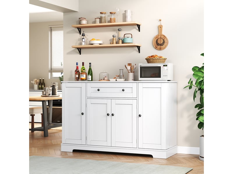 Îlot de cuisine blanc 138 x 40 x 85 cm – meuble de rangement mdf avec tiroir, 4 espaces de rangement et étagères réglables TG Store - Conforama B
