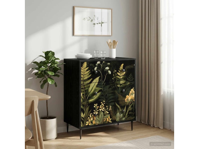 Commode chambre, meuble de rangement rhenen imprimé jungle tropical 66 x 36,5 x 76 cm - Conforama B