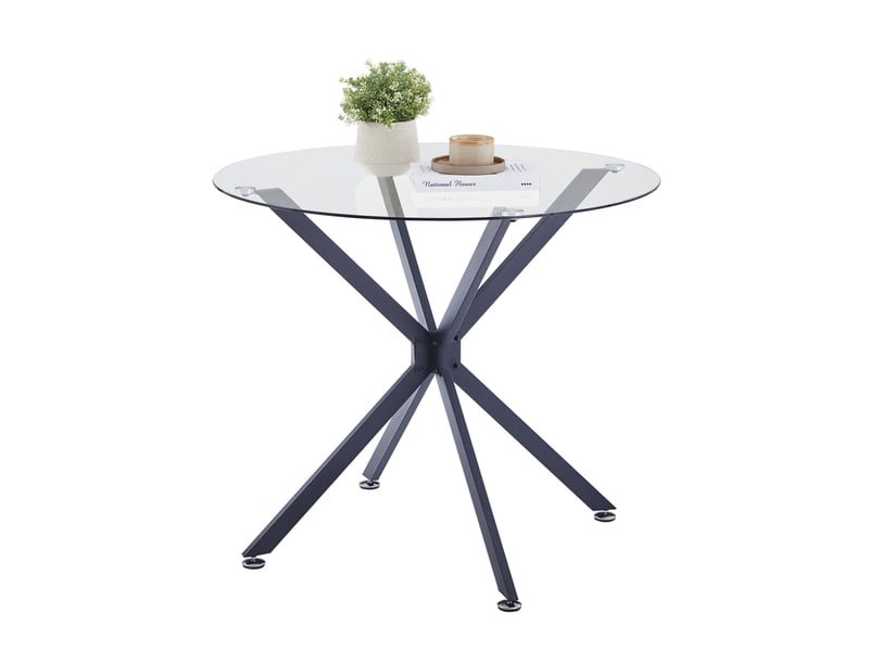  Table de salle à manger avec plateau en verre trempé et pieds métalliques réglables pour cuisine, salon ou bureau, noire  - Conforama A
