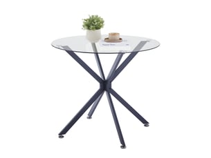 Table de salle à manger avec plateau en verre trempé et pieds métalliques réglables pour cuisine, salon ou bureau, noire
