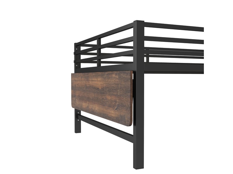  Lit mezzanine 200×140 cm avec bureau pliant, échelle, barrières et éclairage led, sans matelas, en métal noir  - Conforama E