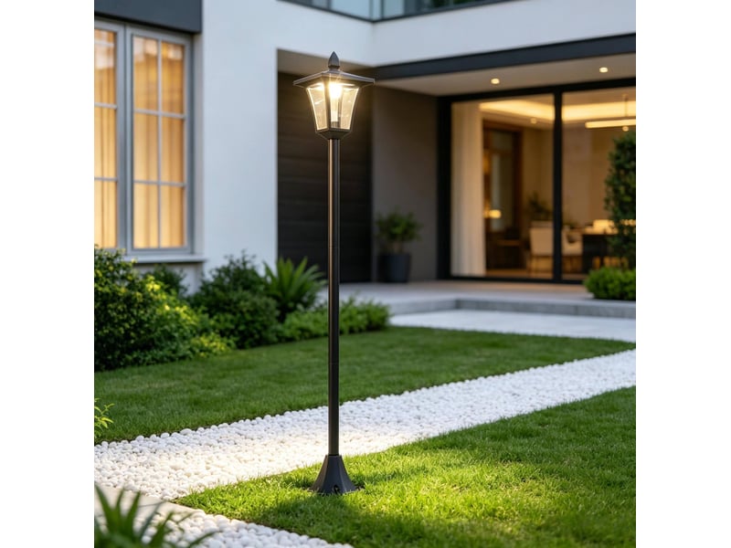  Lampe solaire de jardin led 18x18x160 cm en acier inoxydable et plastique pp noire chicfurn  - Conforama B