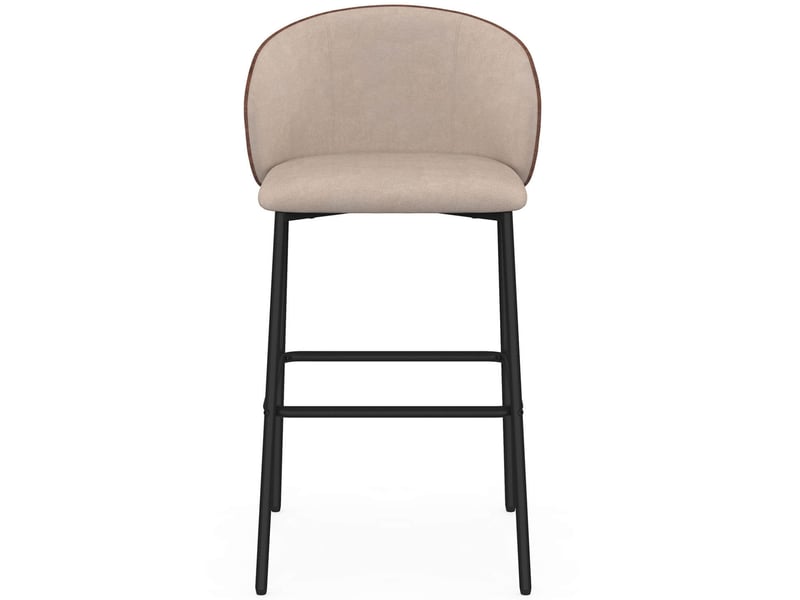  Lot de 4 tabourets de bar penny en tissu taupe, dossier effet noyer et pieds en métal noir  - Conforama C