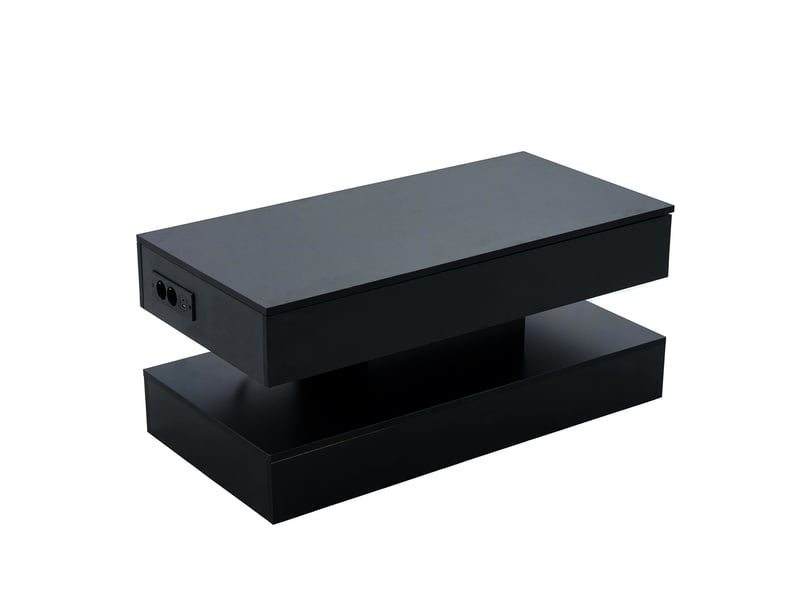 Table basse de salon 100x50x56cm avec led, espace de rangement, levage, style de design, aggloméré, noir - Conforama R