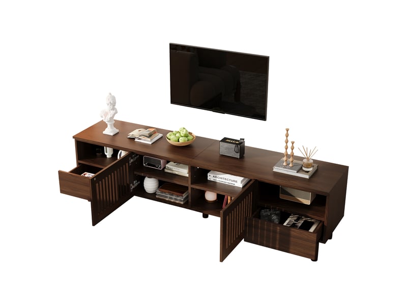  Meuble tv 180 cm couleur noyer avec portes grillagées et tiroirs  - Conforama A